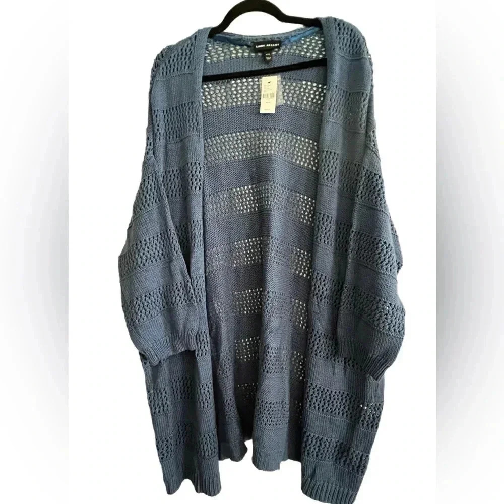 NWT Lane Bryant Open Stitch Open Front Cardigan, Size 18/20, Blue